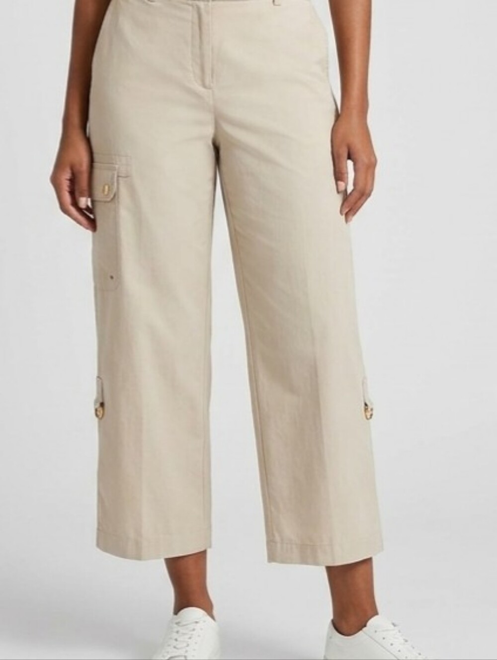 Jones New York Signature Women’s 12 Beige Cargo Straight‑Leg Twill Cotton Pants